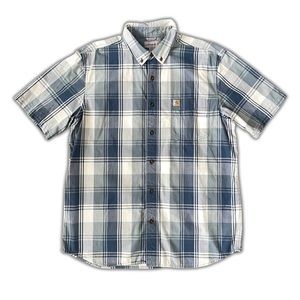 Carhartt Short Sleeve Button Shirt Men’s Size Large Relaxed Fit Blue White Plaid